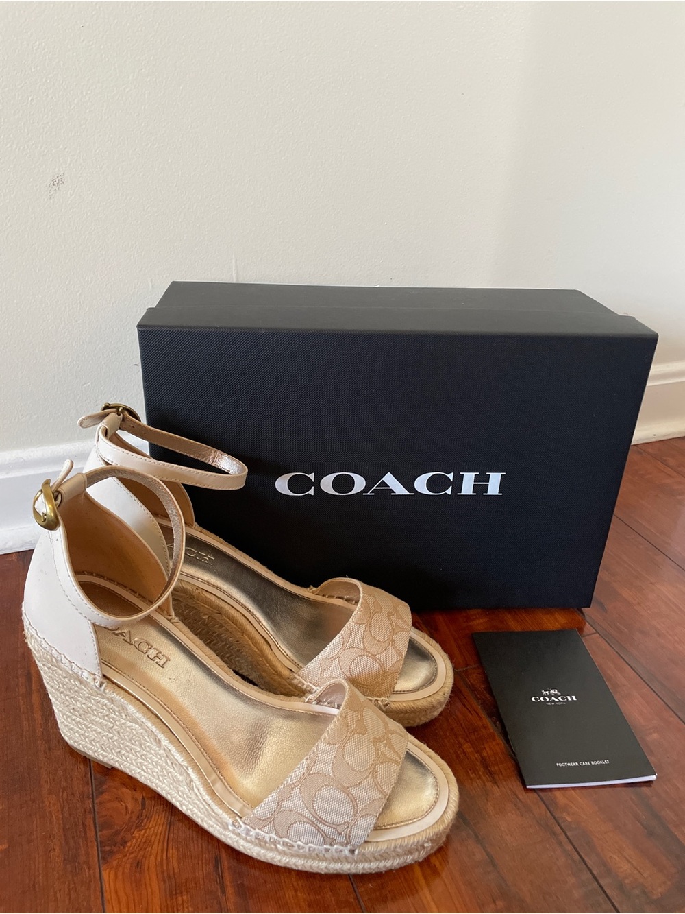 Coach Kit Monogram Signature Wedge Sandals Wedges Ivory Chalk Cream 10